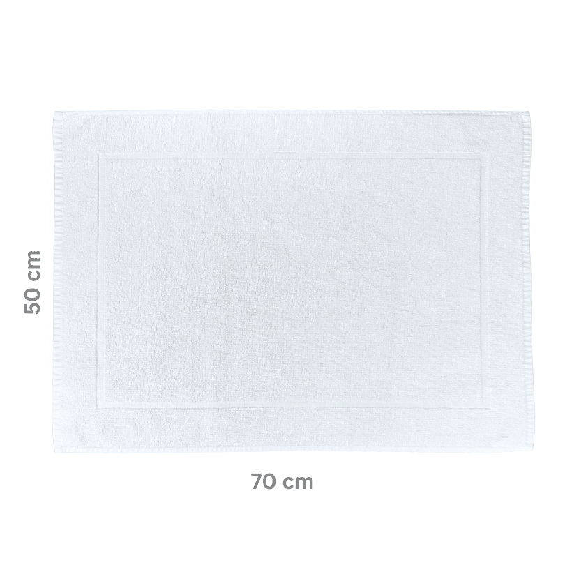 Badvorleger mit eingezeichneten Maßen von 50 cm x 70 cm und dezenter Bordüre.