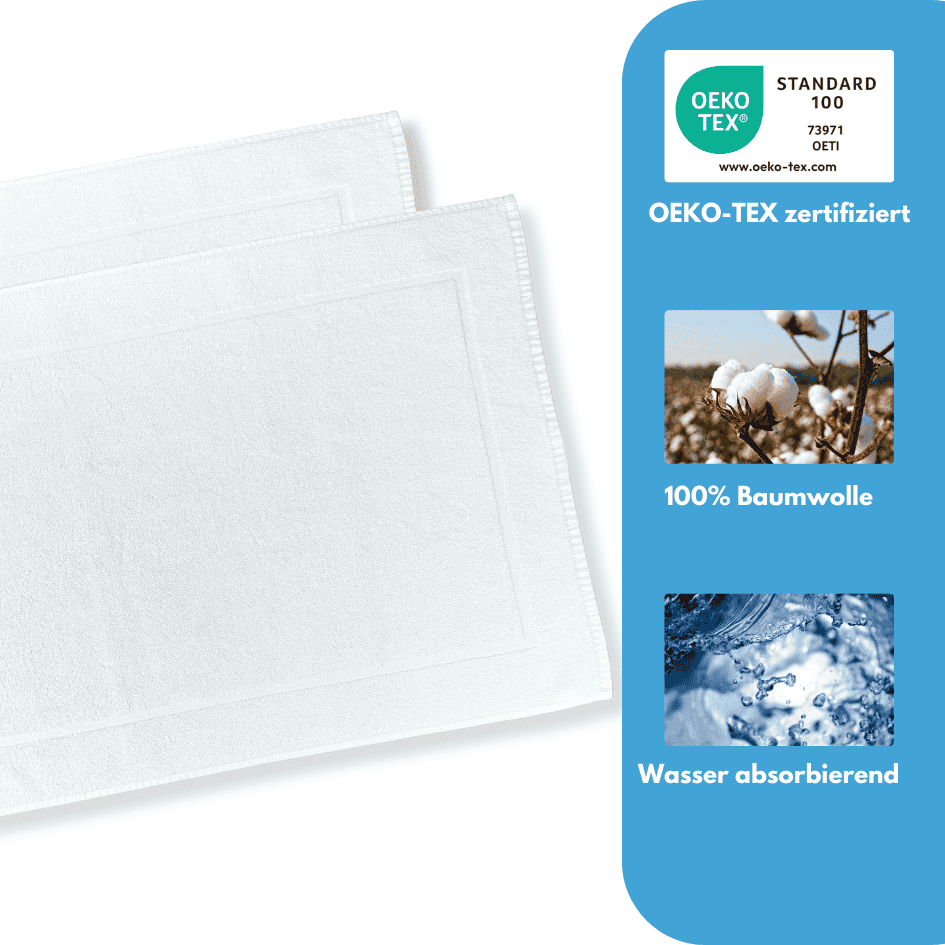 Weicher, OEKO-TEX-zertifizierter Badvorleger aus 100 % Baumwolle mit hoher Wasseraufnahmefähigkeit.