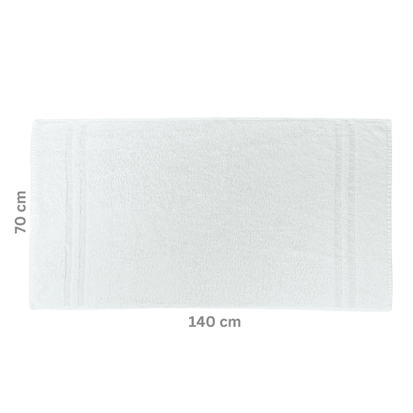 Weiches Handtuch mit eingezeichneten Maßen von 70 cm x 140 cm.