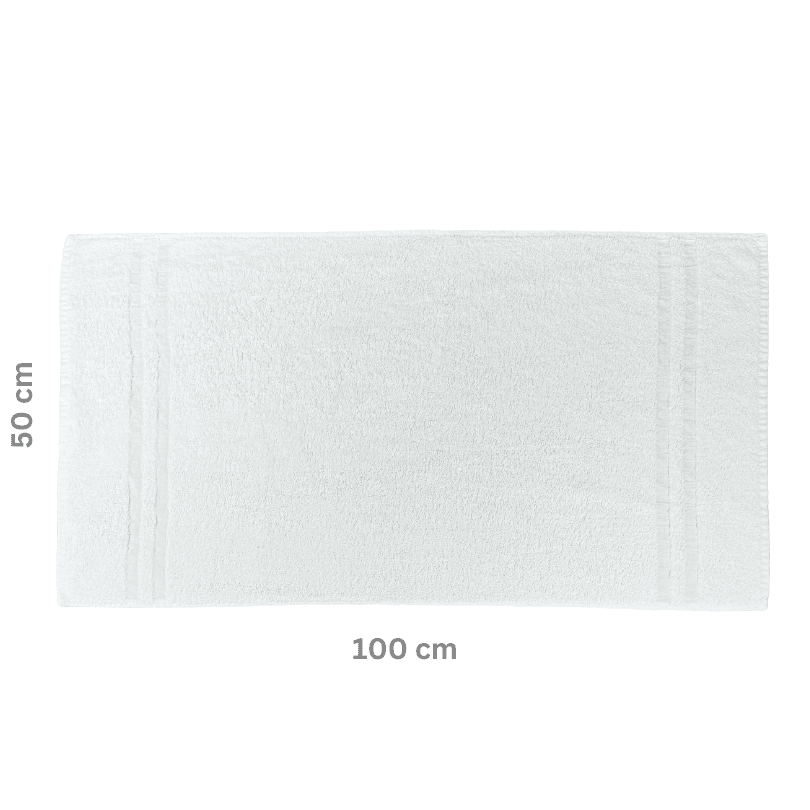 Weiches Handtuch mit eingezeichneten Maßen von 50 cm x 100 cm.