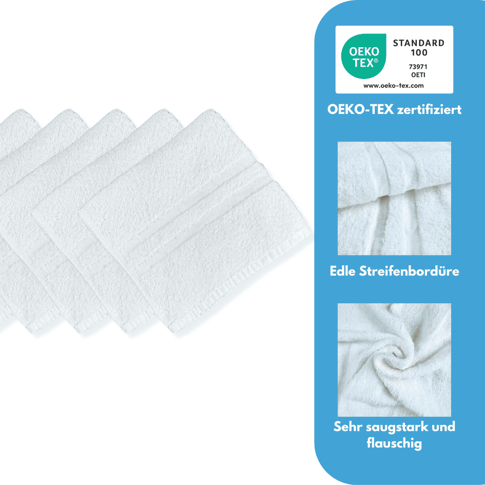 Flauschige, saugfähige Handtücher mit edler Streifenbordüre und OEKO-TEX-Zertifizierung.