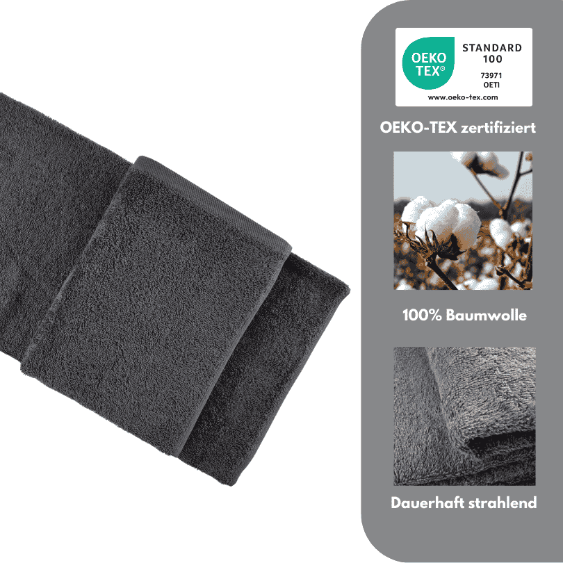 OEKO-TEX-zertifiziertes Duschtuch aus 100 % Baumwolle mit weicher, langlebiger und saugfähiger Struktur.