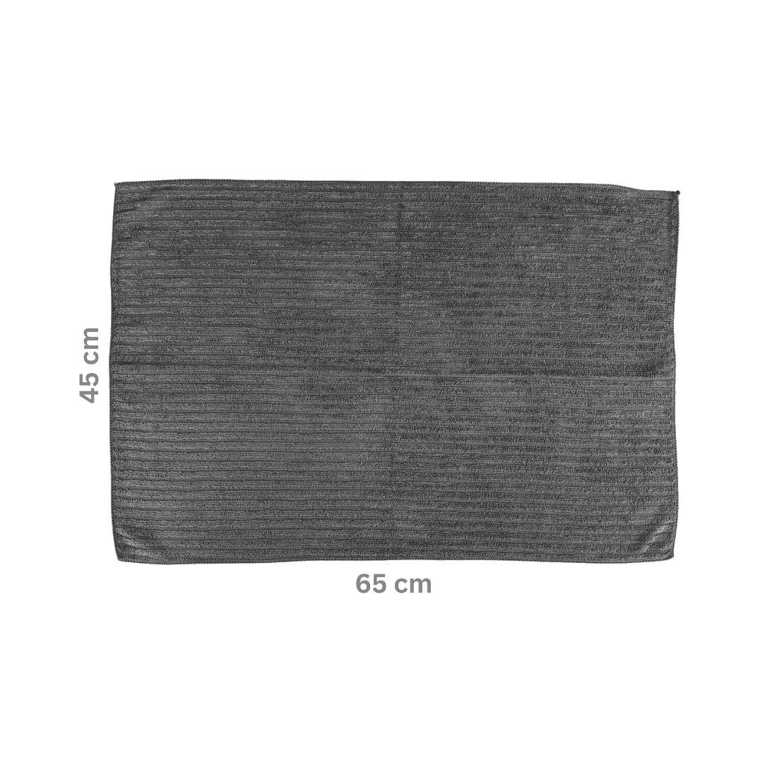 Mikrofaser-Geschirrtuch in 45 x 65 cm mit strukturierter Oberfläche für streifenfreies und saugstarkes Trocknen.